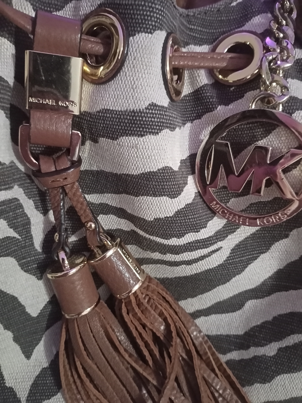 Michael Kors Brown Tassel Tote with Zebra Print